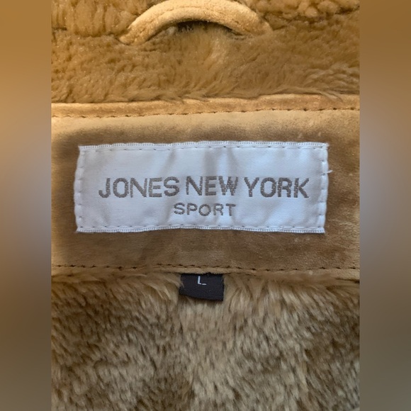 Jones New York Sport Womens Tan Genuine Suede Leather Faux Fur Lined Coat Large - Picture 5 of 11